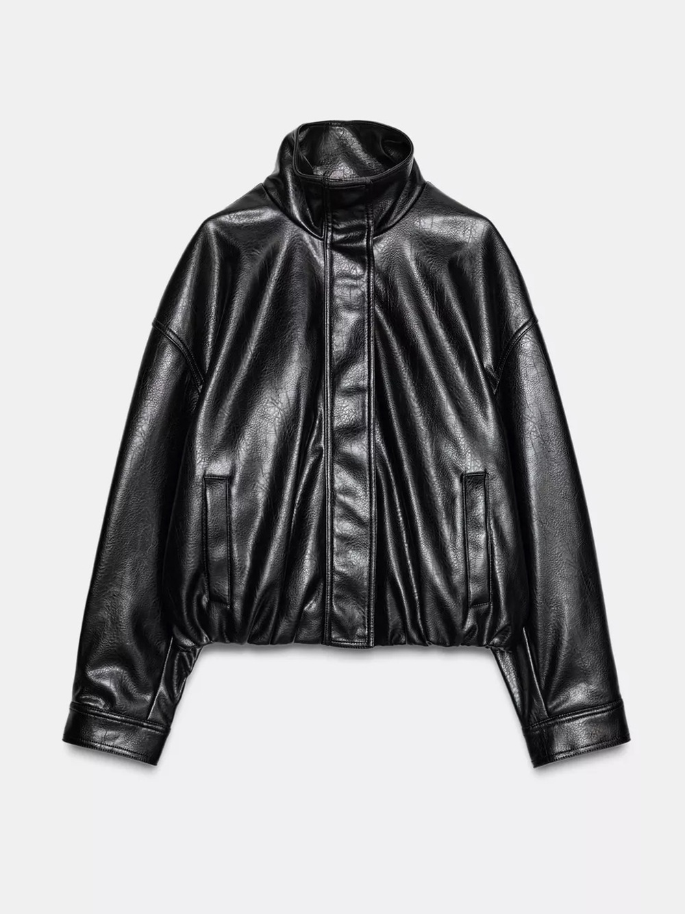 Zara Black Faux Leather Bomber Jacket